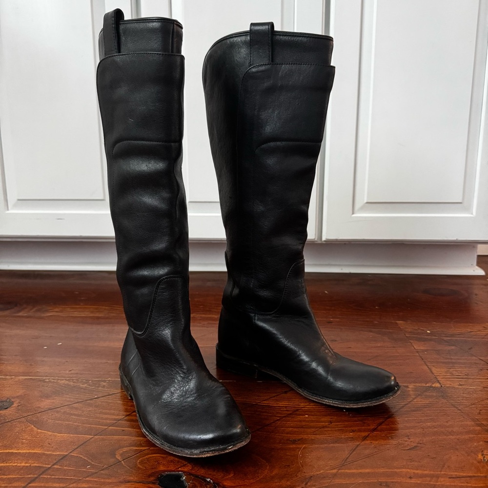 Frye Paige Black Leather Riding Boots. Size 6